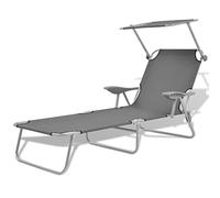 GeenYuu Chaise Longue Pliable en Acier Gris avec auvent réglable et Dossier inclinable pour Jardin terrasse Piscine Balcon extérieur détente Bain de Soleil farniente
