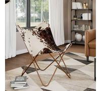 GeenYuu Chaise Papillon en Cuir de Vachette Marron et Blanc avec Cadre en Fer Enduit de Poudre, Fauteuil Ergonomique pour Salon, Bureau, Chambre, détente et Repos Confortable