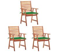 GeenYuu Chaises à Manger d'extérieur en Bois d'acacia Massif Lot de 3 avec Coussins imperméables Vertes pour Jardin terrasse Patio Repas détente Confortable