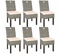 GeenYuu Chaises à Manger rotin Kubu Bois de manguier Lot de 6 avec Coussins Blancs, siège Confortable 46x57x96 cm pour Cuisine Salle à Manger intérieur Maison, Dossier tissé Main