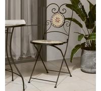 GeenYuu Chaises de Bistro Pliables en Fer Enduit de Poudre, céramique Terre Cuite Blanc, Lot de 2 pour Jardin terrasse Balcon Patio, Design mosaïque Stable et Facile à Nettoyer