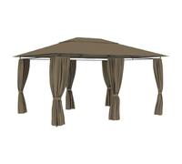 GeenYuu Chapiteau de Jardin 4x3 m Taupe avec Rideaux, Tissu Polyester 180 g/m², Cadre Acier thermolaqué, auvent ventilé résistant à l'eau, Protection extérieure pour terrasse, Jardin et Patio