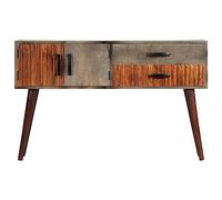 GeenYuu Console grise en bois de manguier massif 120 x 35 x 75 cm avec 2 tiroirs et 2 portes Table d'appoint moderne pour salon et chambre à coucher pour un rangement élégant
