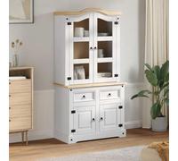 GeenYuu Corona Buffet blanc en pin massif 100 x 48,5 x 179 cm avec 2 tiroirs et 4 portes, meuble de rangement pour salon, salle à manger, couloir, cuisine, design moderne