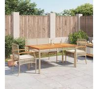 GeenYuu Ensemble à Manger de Jardin 4 pcs Beige en résine tressée avec Coussins Confortables, Table en Bois d'acacia, Cadre Acier Enduit, idéal pour terrasse, Balcon
