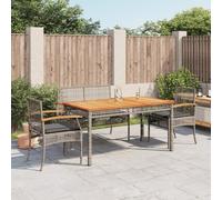 GeenYuu Ensemble à Manger Jardin 4pcs avec Coussins Gris en résine tressée, Bois d'acacia et Cadre Acier, mobilier extérieur pour terrasse, Balcon, Patio et Repas détente en Famille