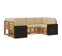 GeenYuu Ensemble canapé d'angle 6 pièces en Bois d'acacia Massif Naturel et Polyester Beige 245 x 136,5 x 73 cm avec Coussins Amovibles et Design résistant aux intempéries pour Salon et terrasse