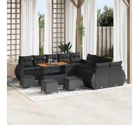 GeenYuu Ensemble canapé Jardin extérieur 14 pcs en Poly rotin Noir avec Coussins Amovibles et Cadre Acier pour terrasse Balcon Patio Salon détente Repas apéritif Piscine