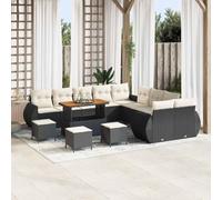 GeenYuu Ensemble canapé Jardin extérieur 14 pcs Noir crème en Poly rotin avec Coussins Amovibles et Cadre Acier résistant pour terrasse Balcon Patio Salon détente Repas
