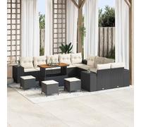 GeenYuu Ensemble canapé Jardin extérieur 14 pcs Noir crème polyrotin modulable avec Coussins Dossier accoudoir Table réglable pour terrasse Patio Salon détente Repas