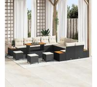 GeenYuu Ensemble canapé Jardin extérieur 14 pcs Noir Poly rotin avec Coussins, Table, Rangement modulable pour terrasse Balcon Patio Salon détente Repas apéritif
