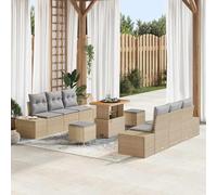 GeenYuu Ensemble canapé Jardin extérieur 9 pcs Beige en Poly rotin avec Coussins modulaires, Rangement intégré, Table et poufs pour terrasse, Balcon ou Patio, résistant aux intempéries et UV