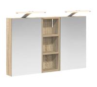 GeenYuu Ensemble d'armoire de salle de bain 3 pièces en bois 80 x 10,5 x 50 cm - Montage mural avec éclairage LED et miroir bidirectionnel - Espace de rangement avec étagères - Meuble de salle de bain