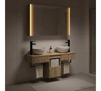 GeenYuu Ensemble d'armoire de Salle de Bain 4 pcs en Bois d'ingénierie Chêne Sonoma, Montage Mural, 11 étagères, éclairage LED, Rangement spacieux pour Salle de Bain Moderne