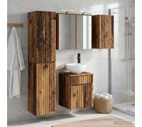 GeenYuu Ensemble d'armoire de Salle de Bain 5 pcs en Bois Ancien avec Miroir LED, Montage Mural, Grand Rangement, Meuble Moderne pour Chambre, Cuisine, Bureau, Salon, séjour, entrée