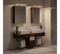 GeenYuu Ensemble d'armoire de Salle de Bain 5 pcs en Bois d'ingénierie chêne fumé avec Miroir LED, Montage Mural, Grande capacité de Rangement, Design Moderne pour Salle de Bain contemporaine