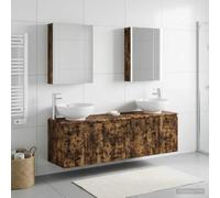 GeenYuu Ensemble d'armoire de Salle de Bain 5 pièces chêne fumé Bois d'ingénierie avec miroirs LED 62,5 x 44,5 x 50 cm et 49,5 x 44,5 x 66 cm, Rangement Mural pour Salon séjour Chambre Cuisine