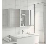 GeenYuu Ensemble d'armoires de salle de bain 3 pièces en bois 130 x 14,5 x 70 cm, montage mural, avec armoire miroir LED, grand espace de rangement, 6 étagères, 2 portes, meuble de salle de bain