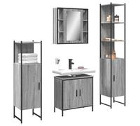 GeenYuu Ensemble d'armoires de Salle de Bain 4 pcs Sonoma Gris avec Miroir, Meuble lavabo, Colonne Rangement, étagères et tiroirs pour Organiser cosmétiques et Serviettes