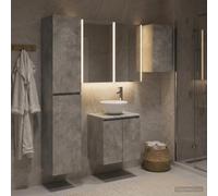 GeenYuu Ensemble d'armoires Salle de Bain 5 pièces Bois d'ingénierie Gris béton avec éclairage LED, Montage Mural, Rangement Complet pour Salon séjour Chambre Cuisine Bureau entrée