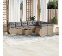 GeenYuu Ensemble de 10 canapés de jardin en polyrotin beige avec coussins, modulaire, résistant aux intempéries, 2 canapés d'angle, 5 canapés centraux, 2 canapés avec accoudoirs, table de jardin avec