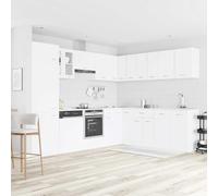 GeenYuu Ensemble de 14 Meubles de Cuisine Lyon en Bois d'ingénierie Blanc avec Armoire, Buffet, tiroir, Placard et étagère, Rangement pour Vaisselle, ustensile, Casserole, Porte Bouteille