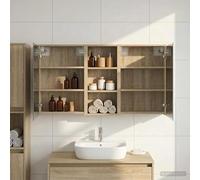 GeenYuu Ensemble de 3 armoires de salle de bain en bois 116 x 16 x 62,5 cm avec éclairage LED, montage mural, espace de rangement et miroir bidirectionnel pour meubles de salle de bain, buanderie