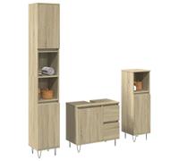 GeenYuu Ensemble de 3 meubles de salle de bain en chêne Sonoma avec meuble sous lavabo, armoire haute, armoire midi, espace de rangement et porte pour salle de bain, chambre d'amis, buanderie