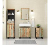 GeenYuu Ensemble de 4 meubles de salle de bain en bois massif vieilli avec meuble sous lavabo, armoire haute, armoire miroir et espace de rangement pour salle de bain, chambre d'amis, buanderie