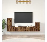 GeenYuu Ensemble de 4 meubles TV en bois de chêne fumé avec beaucoup d'espace de rangement, à suspendre au mur, meuble de salon moderne, meuble bas avec tiroir, étagère, rabat, commode, pour home