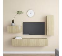 GeenYuu Ensemble de 4 meubles TV en chêne Sonoma à suspendre au mur avec beaucoup d'espace de rangement, meuble de salon moderne, armoire avec étagère, buffet pour appareils multimédias, tiroir et
