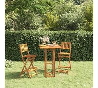 GeenYuu Ensemble de bar de jardin 3 pièces en bois d'acacia massif avec tabourets de bar pliables, salon d'extérieur résistant aux intempéries pour balcon, terrasse, jardin, repose-pieds confortable