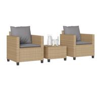 GeenYuu Ensemble de Bistro 3 pièces en résine tressée Beige avec Coussins Gris Clair, mobilier extérieur pour terrasse et Balcon, Table Tabouret et fauteuils Confortables pour apéritif et détente en