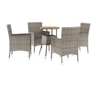 GeenYuu Ensemble de bistro de jardin 5 pièces gris avec coussins, rotin synthétique et acier revêtu par pulvérisation, table de 55 x 75 cm, 4 chaises avec coussins, résistant aux intempéries, pour