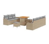 GeenYuu Ensemble de canapé de jardin 10 pièces avec coussins beige et gris clair, canapé d'angle en rotin synthétique résistant aux intempéries avec espace de rangement, modulaire pour terrasse