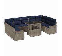 GeenYuu Ensemble de canapé de jardin 10 pièces en rotin synthétique gris résistant aux intempéries avec coussins, modulaire et peu encombrant pour balcon, terrasse, jardin d'hiver, piscine et véranda