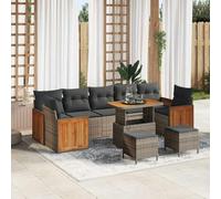 GeenYuu Ensemble de canapé de jardin 13 pièces en rotin synthétique gris avec coussins, résistant aux intempéries, canapé d'angle pour terrasse, balcon, jardin, modulaire, peu encombrant, avec coussin