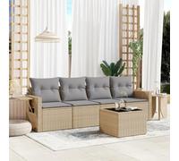 GeenYuu Ensemble de canapé de jardin 5 pièces avec coussins beige en polyrotin résistant aux intempéries pour terrasse, balcon, avec table et salon pour extérieur, véranda et jardin d'hiver