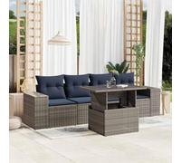 GeenYuu Ensemble de canapé de jardin 5 pièces avec coussins gris en polyrotin résistant aux intempéries avec table, ensemble de sièges pour terrasse, balcon, salon, salon modulaire avec housse