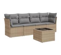 GeenYuu Ensemble de canapé de jardin 5 pièces en polyrotin avec coussins beige, table de jardin, résistante aux intempéries, modulaire, pour terrasse, balcon, véranda, facile d'entretien, salon avec