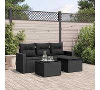 GeenYuu Ensemble de canapé de jardin 5 pièces en polyrotin noir avec coussins et espace de rangement, ensemble de salon modulaire avec table et housse amovible pour terrasse et extérieur