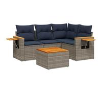 GeenYuu Ensemble de canapé de jardin 5 pièces gris avec coussins en rotin synthétique, composé d'une table, d'un canapé, d'un canapé d'angle et d'un canapé central, résistant aux intempéries, facile
