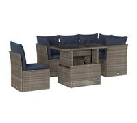 GeenYuu Ensemble de canapé de jardin 6 pièces avec coussins gris en polyrotin résistant aux intempéries avec table et salon pour terrasse, balcon, salon avec housse amovible et design modulaire