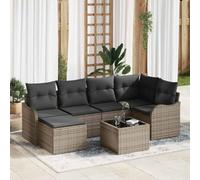 GeenYuu Ensemble de canapé de jardin 7 pièces avec coussins gris en rotin synthétique résistant aux intempéries pour terrasse, balcon, modulaire, avec table, tabouret, ensemble de sièges avec coussins