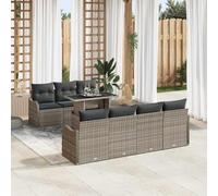 GeenYuu Ensemble de canapé de jardin 8 pièces en rotin synthétique gris avec coussins, résistant aux intempéries, pour terrasse et balcon, salon modulaire avec table et coussins