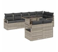 GeenYuu Ensemble de canapé de jardin 9 pièces gris clair en polyrotin modulaire résistant aux intempéries avec coussin pour balcon, terrasse et jardin d'hiver