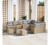 GeenYuu Ensemble de canapé de jardin avec coussins, 12 pièces, en polyrotin, beige, résistant aux intempéries, avec table réglable, modulaire pour terrasse, balcon, salon et salon d'extérieur