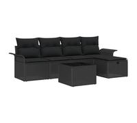GeenYuu Ensemble de canapé de jardin avec coussins, 6 pièces, en polyrotin noir, revêtu par pulvérisation, modulaire, pour terrasse, balcon et jardin, avec fonction de rangement et meubles de salon