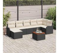 GeenYuu Ensemble de canapé de jardin avec coussins, 8 pièces, en polyrotin, noir, résistant aux intempéries, modulaire, avec table de jardin, tabouret, ensemble de sièges pour terrasse, balcon, salon
