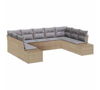 GeenYuu Ensemble de canapé de jardin avec coussins, 9 places, beige, en polyrotin, résistant aux intempéries, pour terrasse, balcon, salon modulaire avec rembourrage pour détente en plein air